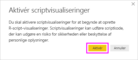 Skærmbillede af dialogboksen Aktivér scriptvisualiseringer, der fremhæver Aktivér.