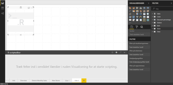 Skærmbillede af Power BI R-scripteditoren.