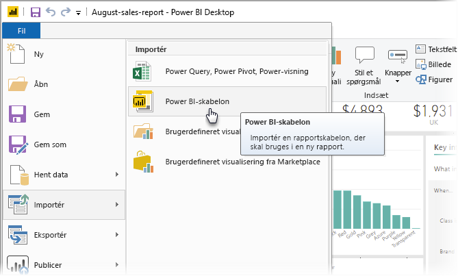 Skærmbillede af Power BI Desktop, der viser importindstillinger.