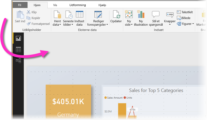 Skærmbillede af Power BI Desktop, der fremhæver tapetområdet.