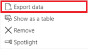 Skærmbillede af menupunkt for Eksportér data.