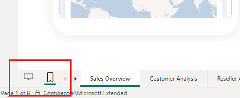 Skærmbillede, der viser layoutskifteren i Power BI Desktop