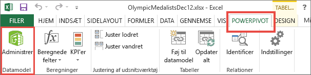 Åbn PowerPivot i Excel