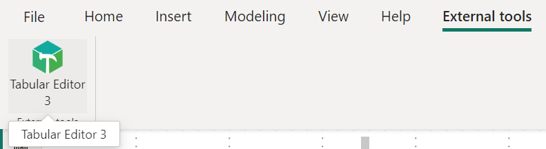Skærmbillede af Tabular Editor på båndet Eksterne værktøjer.
