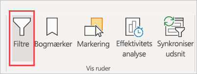 Skærmbillede af fanen Vis med fremhævning af filtre.