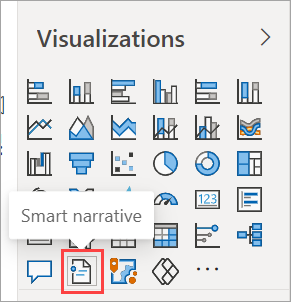 Skærmbillede af ruden Visualiseringer, der fremhæver ikonet Intelligent narrativ.