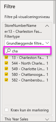 Screenshot of the Filters pane, highlighting an example filter search.