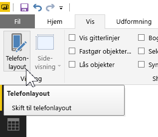 Skærmbillede af knappen Mobillayout i menuen Vis.
