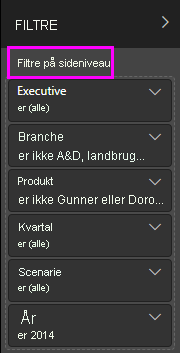 Skærmbillede, der viser filtre på sideniveau.