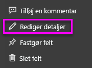 Redigere detaljer