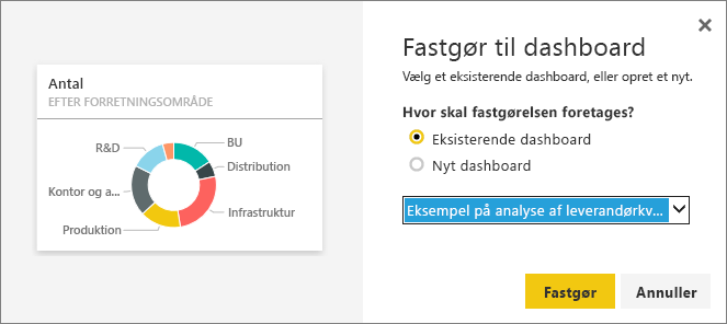 Skærmbillede af dialogboksen Fastgør til dashboard.