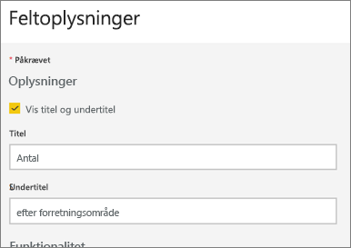 Skærmbillede, der viser dialogboksen Feltoplysninger.