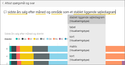 Skærmbillede af et spørgsmål i spørgsmålsfeltet.