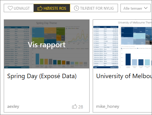 Skærmbillede af rapportindstillingen Temagalleri.