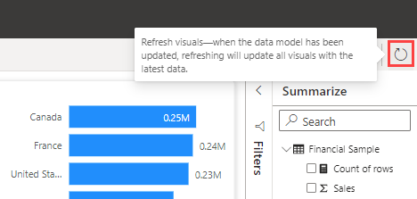 Skærmbillede af Opdater visualiseringerne i rapporten.