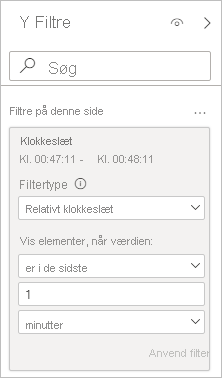 Skærmbillede, der viser et filterkort med filtertypen Relativ tid valgt.