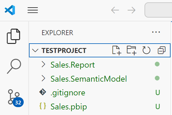 Skærmbillede af lagring af et PBIP i VS Code.