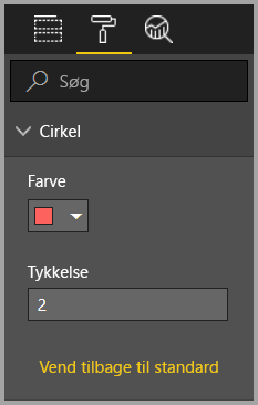 Skærmbillede af de endelige cirkelkortvisualiseringer, der formaterer rudeelementer.