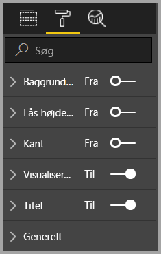 Skærmbillede af generelle og visuelle formateringsindstillinger i formateringsruden.