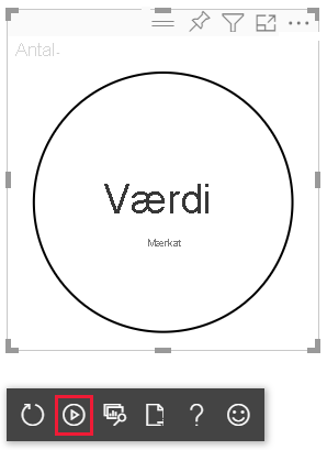 Skærmbillede af, hvordan du klikker på indstillingen Til/fra-automatisk genindlæsning i den flydende værktøjslinje for cirkelkortvisualiseringen.