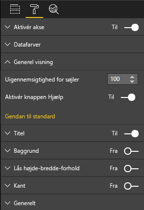 Skærmbillede af ruden Power BI-visualiseringer, som viser den nye indstilling Aktivér hjælp-knap.