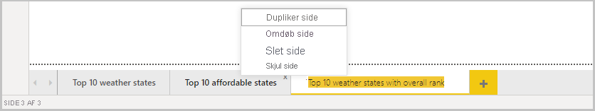 Skærmbillede af Power BI Desktop, der viser linjen Sider.