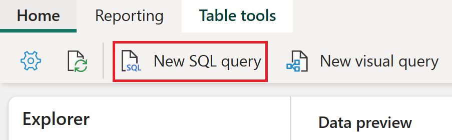 Skærmbillede af Ny SQL-forespørgsel fra fanen Hjem.