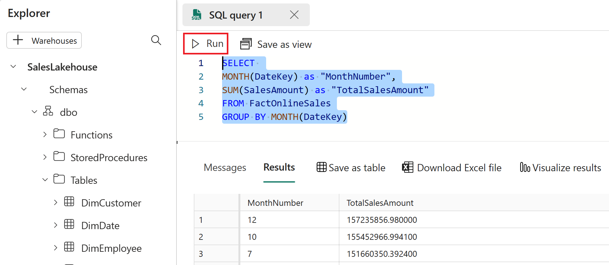 Skærmbillede af SQL-forespørgselseditor.