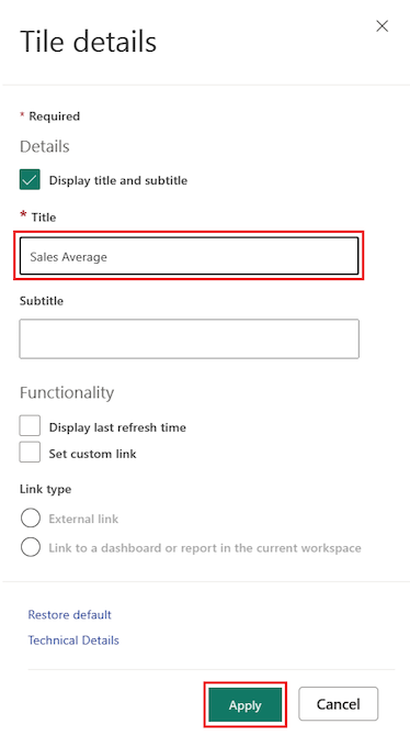 Skærmbillede, der viser, hvordan du redigerer detaljerne for et felt på dashboardet.