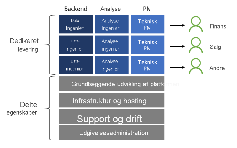 diagram viser de delte funktioner og dedikerede leverancer, som er beskrevet i følgende afsnit.