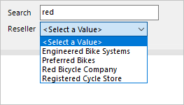 Skærmbillede af parametre for sideinddelte rapporter i Power BI, der viser filtre efter søgemønster.