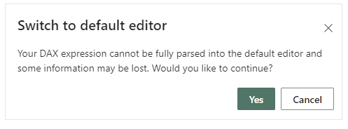 Skærmbillede af dialogboksen, der bekræfter, at du vil skifte til standardeditoren.