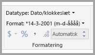 Screenshot showing the Formatting panel with the Data type and Date time format selected.