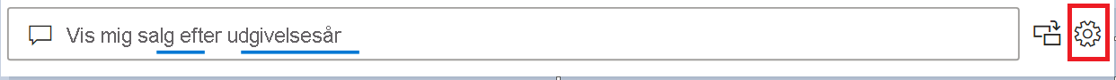 Skærmbillede af søgefeltet Q og A med tandhjulsikonet fremhævet.