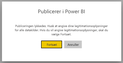 Skærmbillede af dialogboksen Publicer i Power BI.