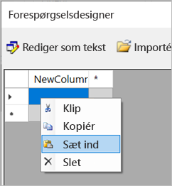 Skærmbillede af indstillingen Sæt ind i Forespørgselsdesigner.