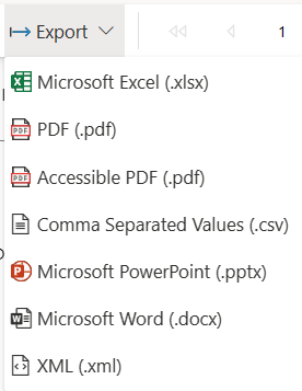 Skærmbillede af Power BI-tjeneste Eksportér.