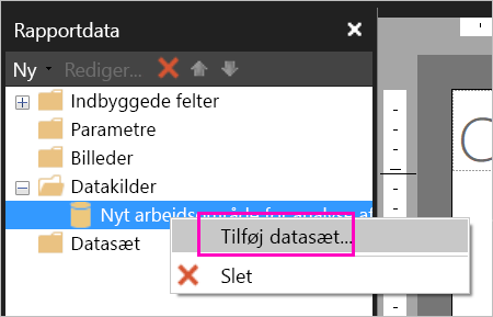 Skærmbillede af indstillingen Tilføj datasæt under Datakilder.