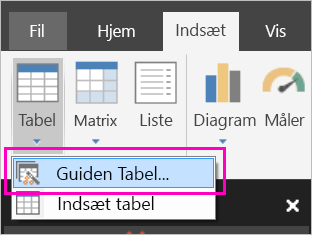 Skærmbillede af knappen Guiden Tabel på båndet Indsæt.