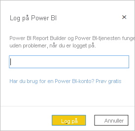 Skærmbillede, der viser Log på Power BI.