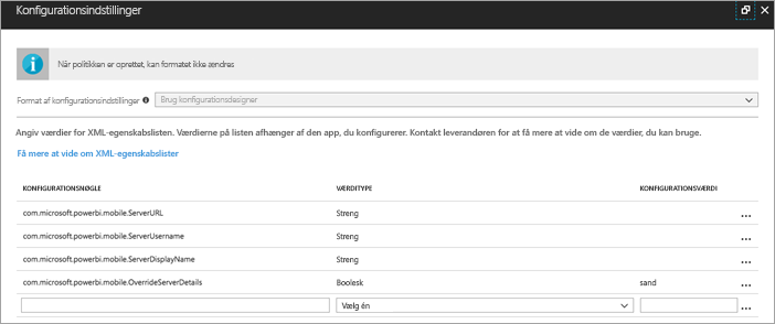 Intune configuration settings