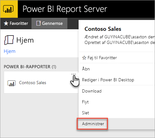 Select Manage from the Power BI report context menu