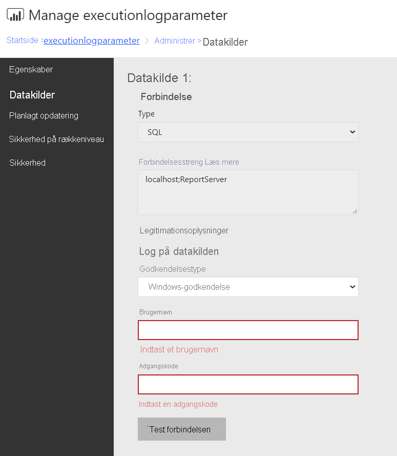 The data source management page.