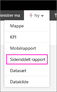 New Paginated Report menu