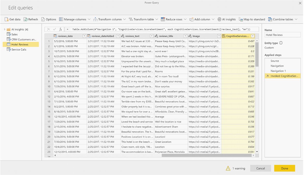 Skærmbillede, der viser en ny kolonne, der er oprettet i Power Query.