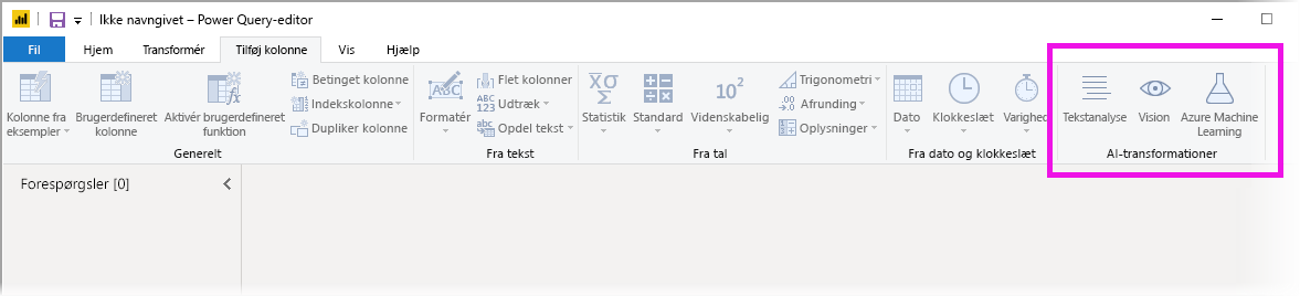 Skærmbillede af AI-indsigter under fanen Tilføj kolonne.