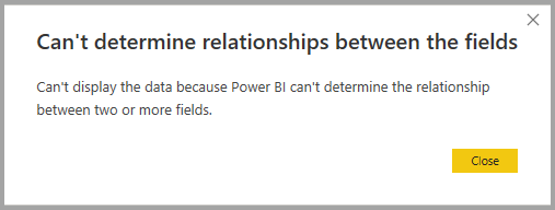 Skærmbillede af en fejldialogboks, når relationen ikke kan udledes. Alternativt kan du se skærmbillede af en fejldialogboks, hvor relationen ikke udledes.