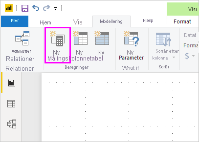 Skærmbillede af knappen Ny måling fremhævet i Power BI Desktop.