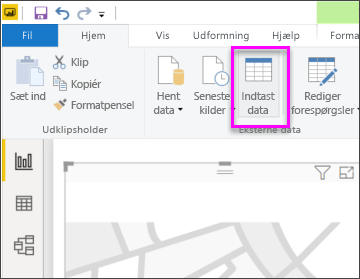 Skærmbillede af knappen på menulinjen til at angive data.