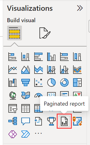 Skærmbillede af valg af visualiseringen Sideinddelt rapport i ruden Visualiseringer.